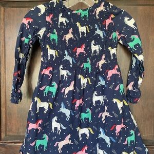 Mini Boden dress size 6-7 navy cotton with bold unicorn pattern